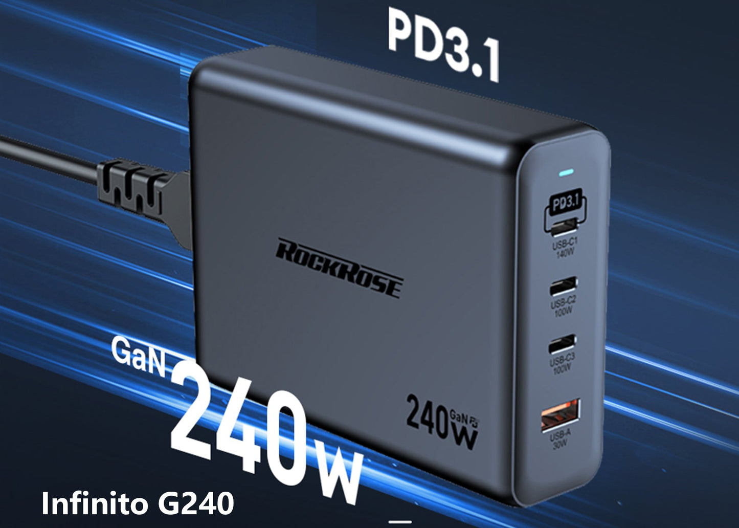 Rockrose Infinito G240 240W 4-Port PD3.1 GaN Charging Station
