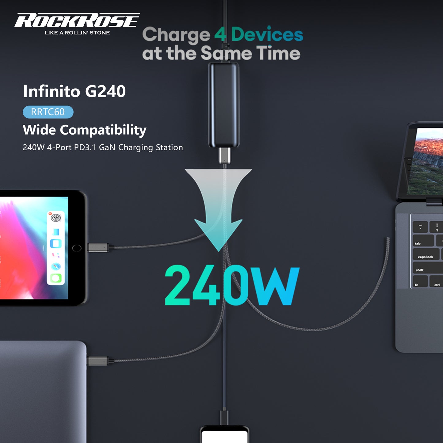 Rockrose Infinito G240 240W 4-Port PD3.1 GaN Charging Station