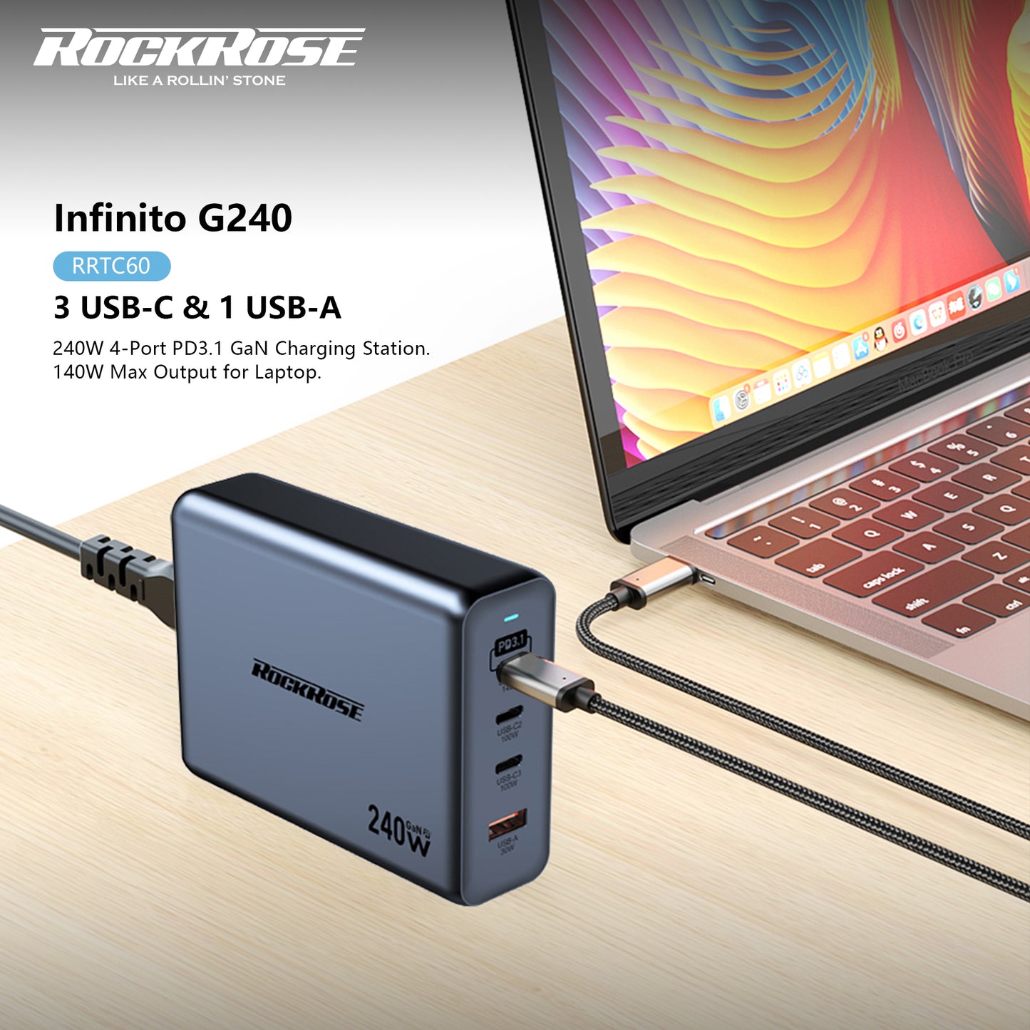 Rockrose Infinito G240 240W 4-Port PD3.1 GaN Charging Station