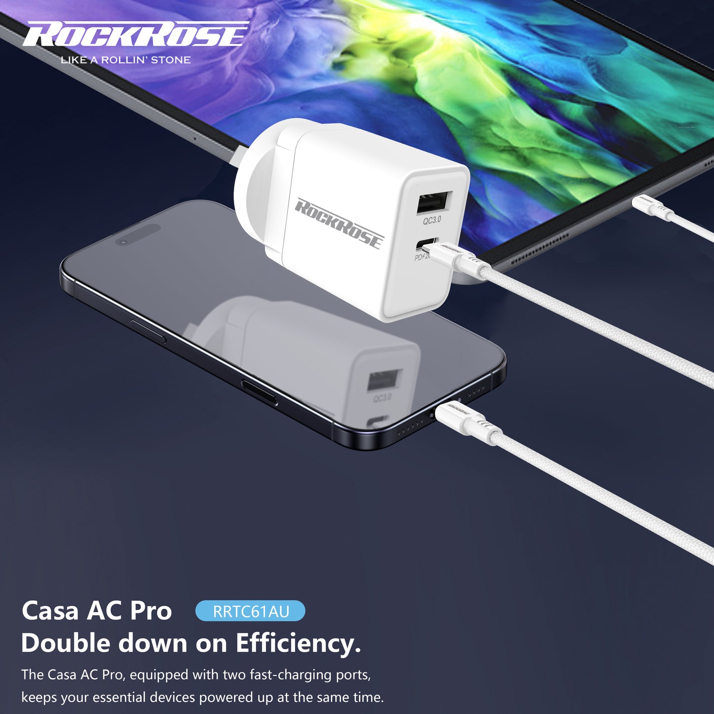 Rockrose Casa AC Pro 20W PD & QC 3.0 Dual Port Power Adapter - product image 4