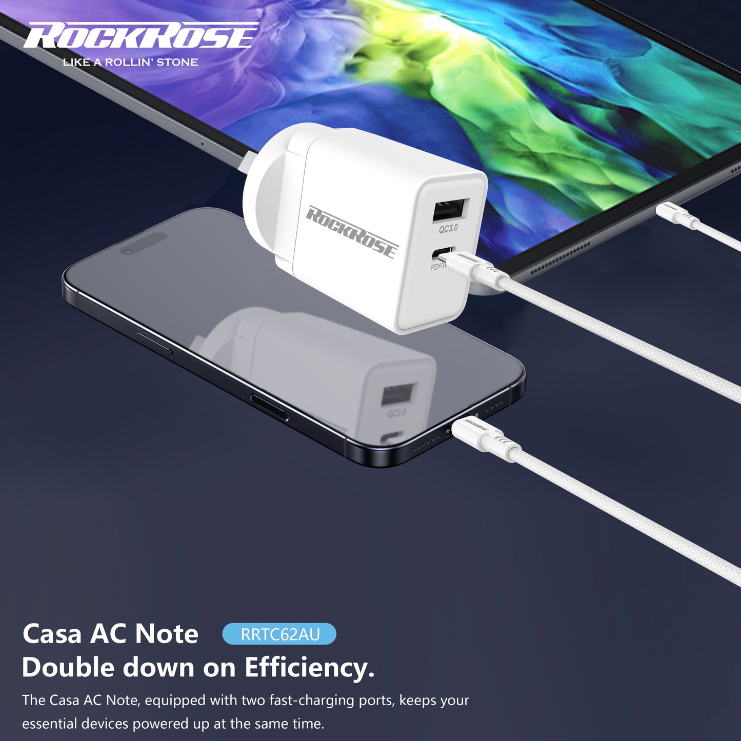 Rockrose Casa AC Note 30W PD & QC 3.0 Dual Port Power Adapter - product image 5