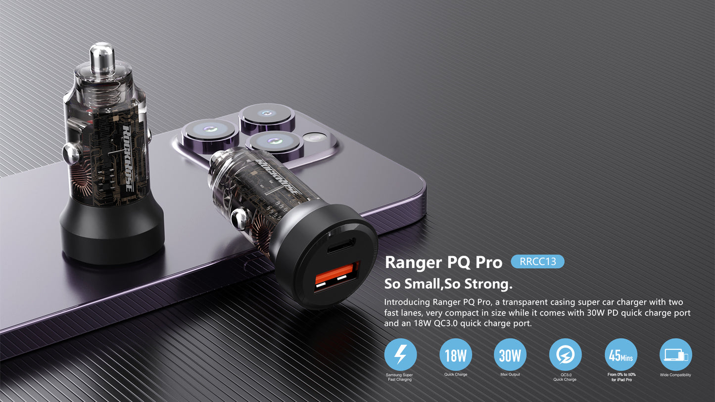 Rockrose Ranger PQ Pro 30W PD & QC 3.0 Compatible Dual Port Car Charger