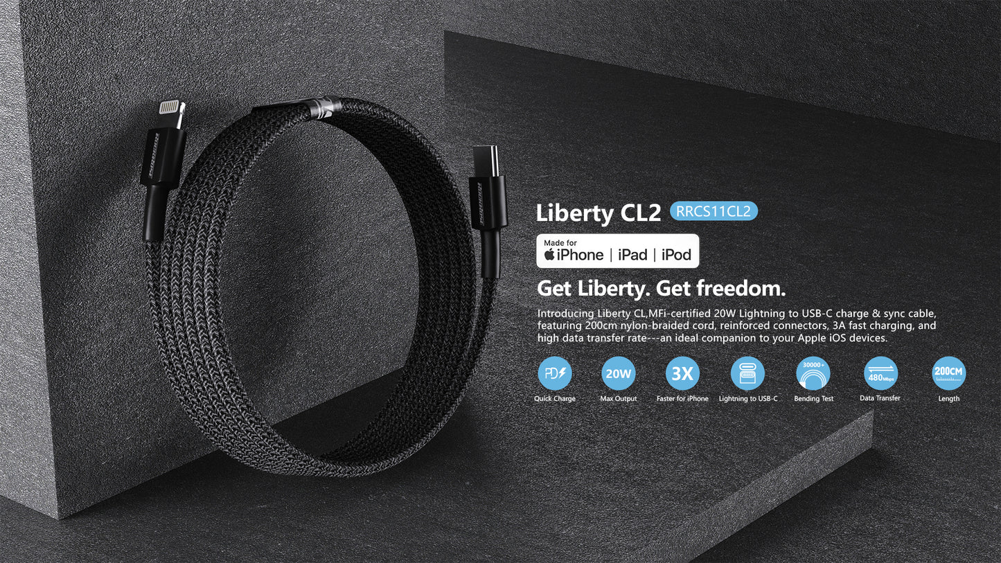RockRose Liberty CL2 2M 20W USB-C to Lightning Charge & Sync MFi Cable