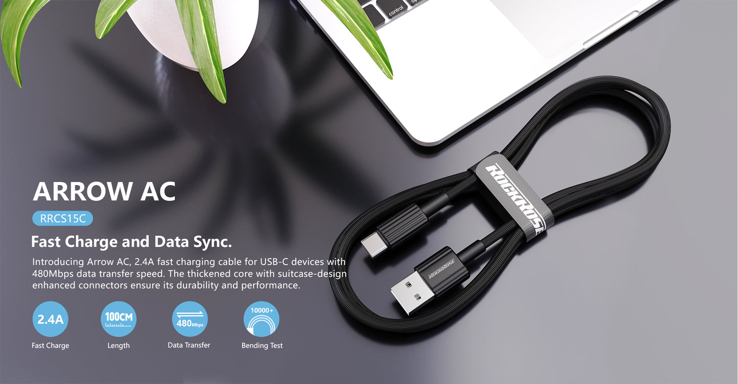 RockRose Arrow AC 2.4A 1m USB-C Charge & Sync Cable