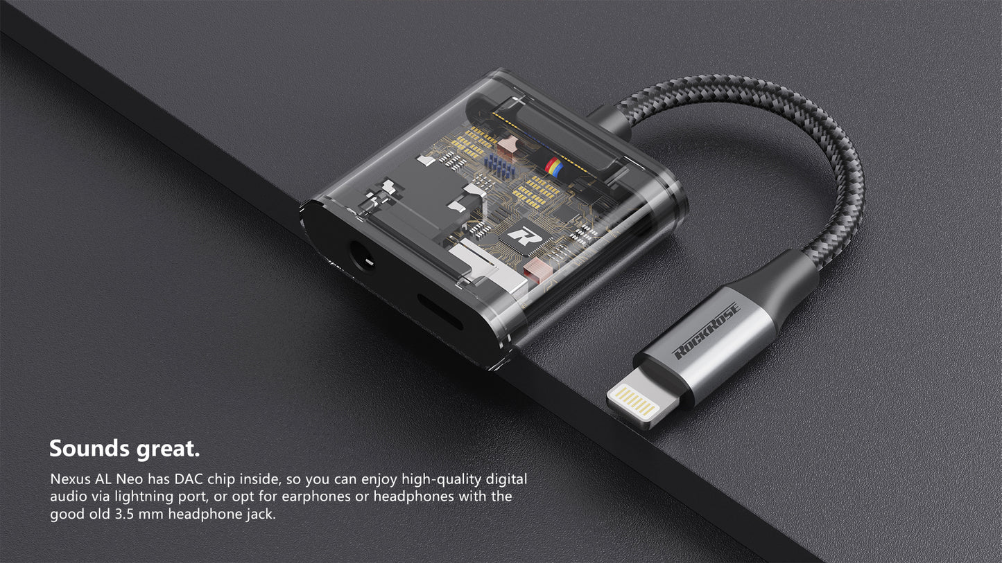 Rockrose Lightning to Lightning+3.5mm Adapter  (Phone Call & Music)