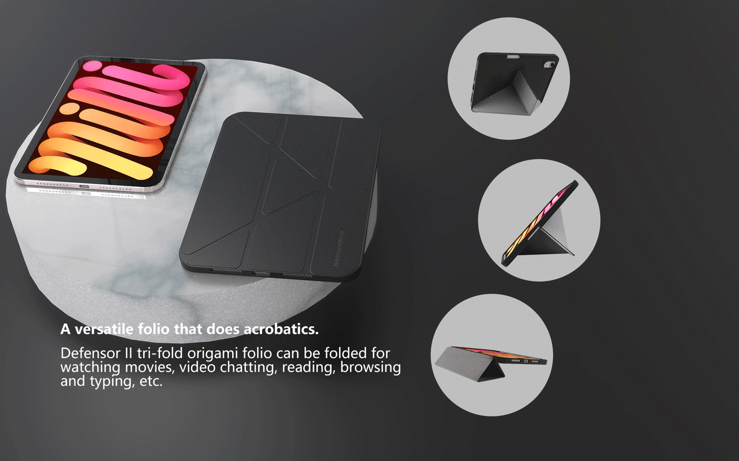 RockRose Defensor II Smart Tri-Fold Origami Folio for iPad mini 6 8.3″ 2021