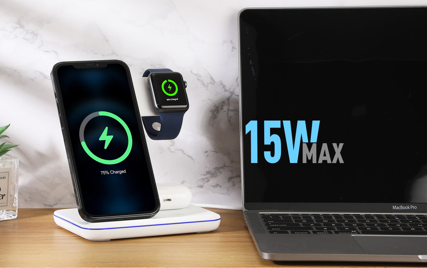 RockRose Airwave Pro Max 3 in 1 15W Wireless Charging Stand ( Qi Certified )
