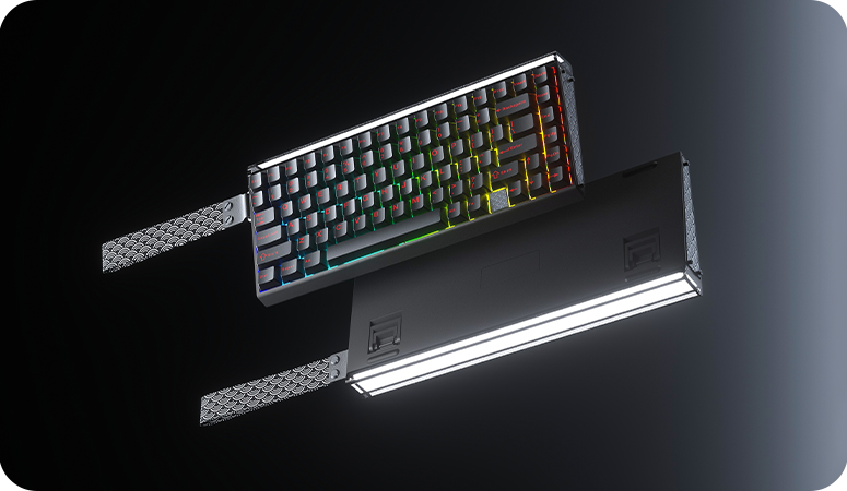 AULA HERO 75HE Black keyboard front and rear view