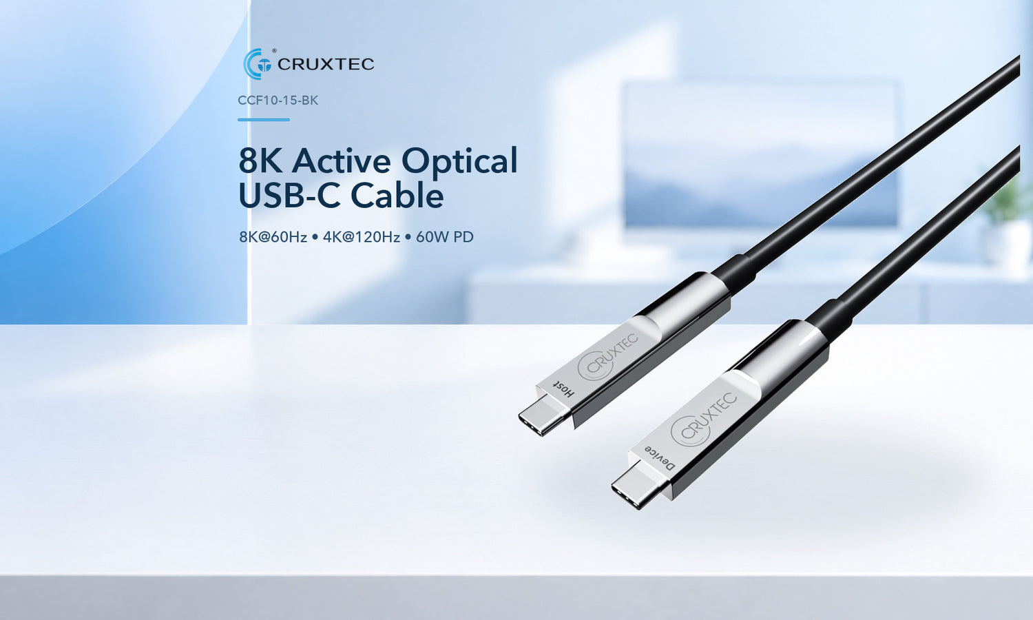 Cruxtec CCF10-15-BK 8K active optical USB-C cable
