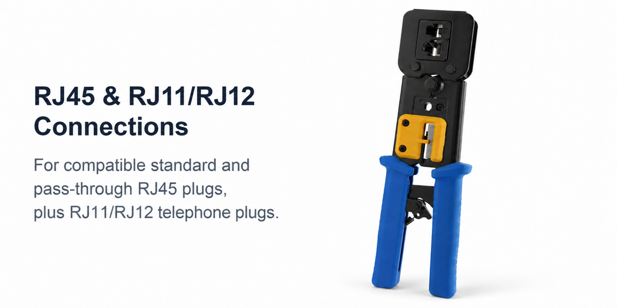 Cruxtec NTEZ-100 RJ45 and RJ11/RJ12 crimping tool shown alone on a white background