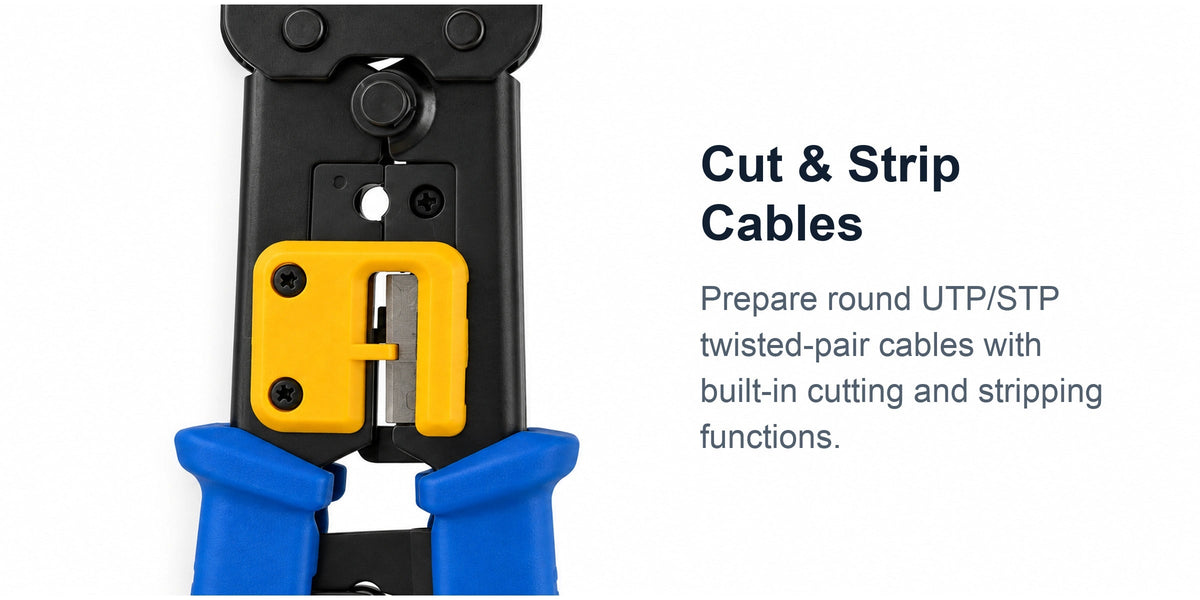 Close-up of the Cruxtec NTEZ-100 built-in cable cutting and stripping areas