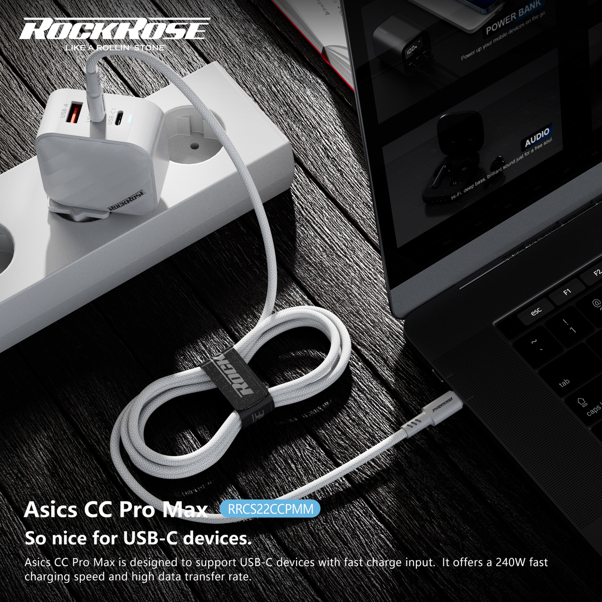 Rockrose Asics CC Pro Max RRCS22CCPMM cable connecting USB-C devices
