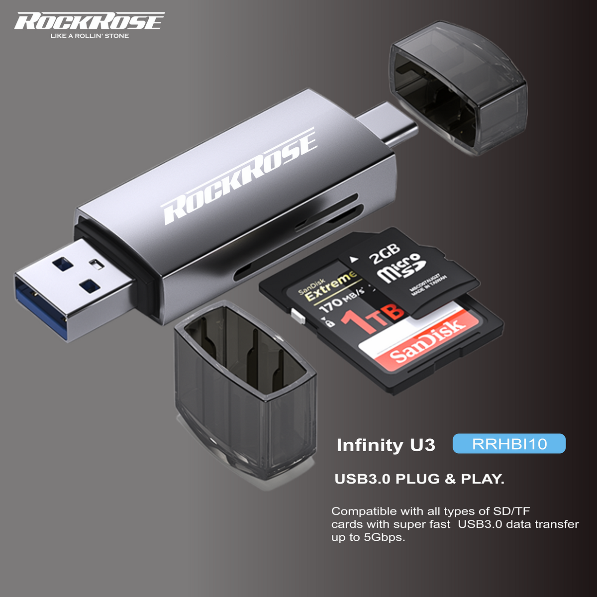 Rockrose Infinity U3 RRHBI10 SD and MicroSD card support