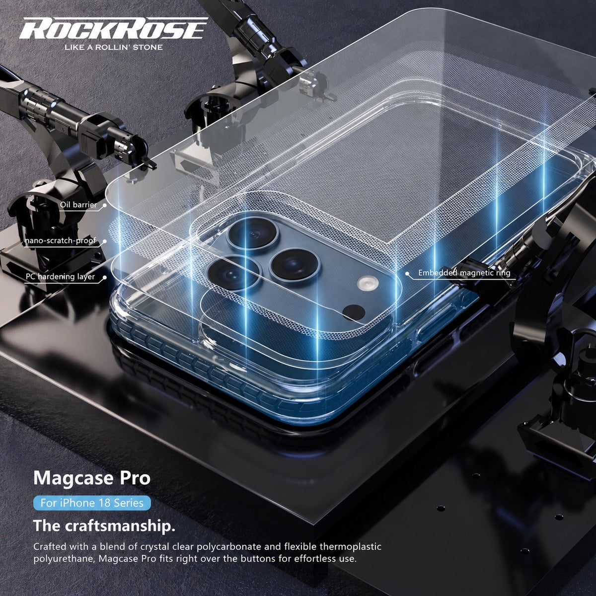 Rockrose Magcase Pro iPhone 18 Series Black MagSafe Ring detail 3