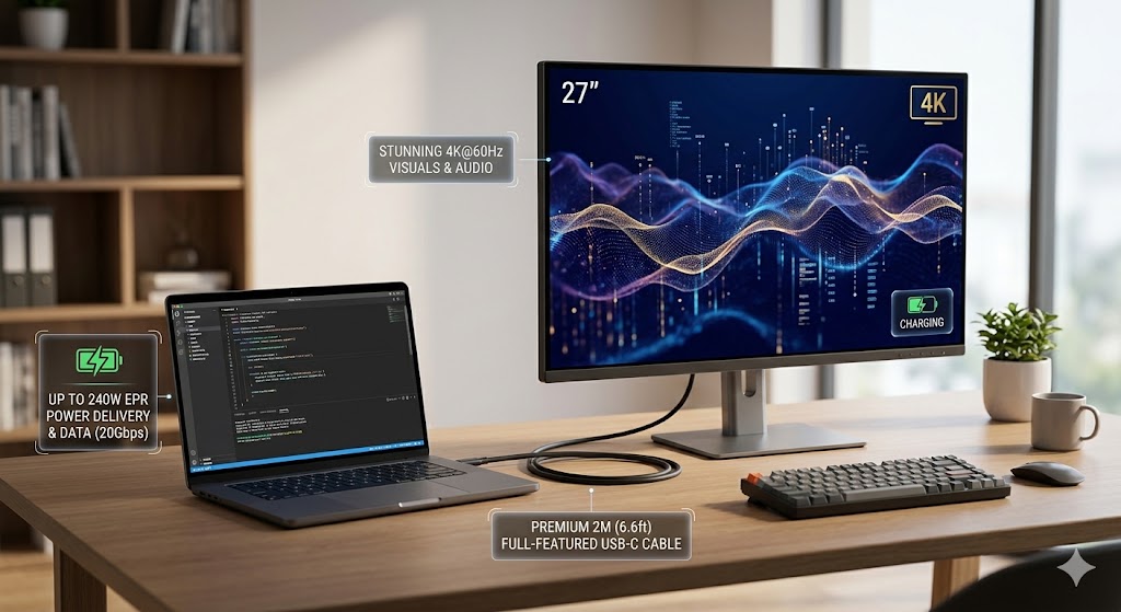 Cruxtec USB-C Full Feature Cable (240W, 20Gpbs, 4K@60Hz)