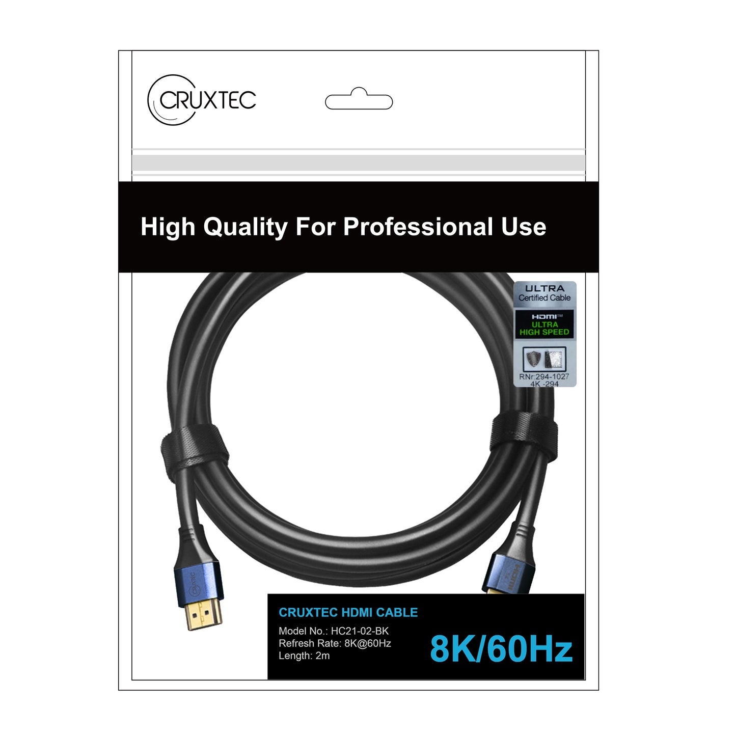Cruxtec 2m Certified Ultra High Speed HDMI 2.1 Cable 48Gbps ( 8K@60Hz, 4K@120Hz )