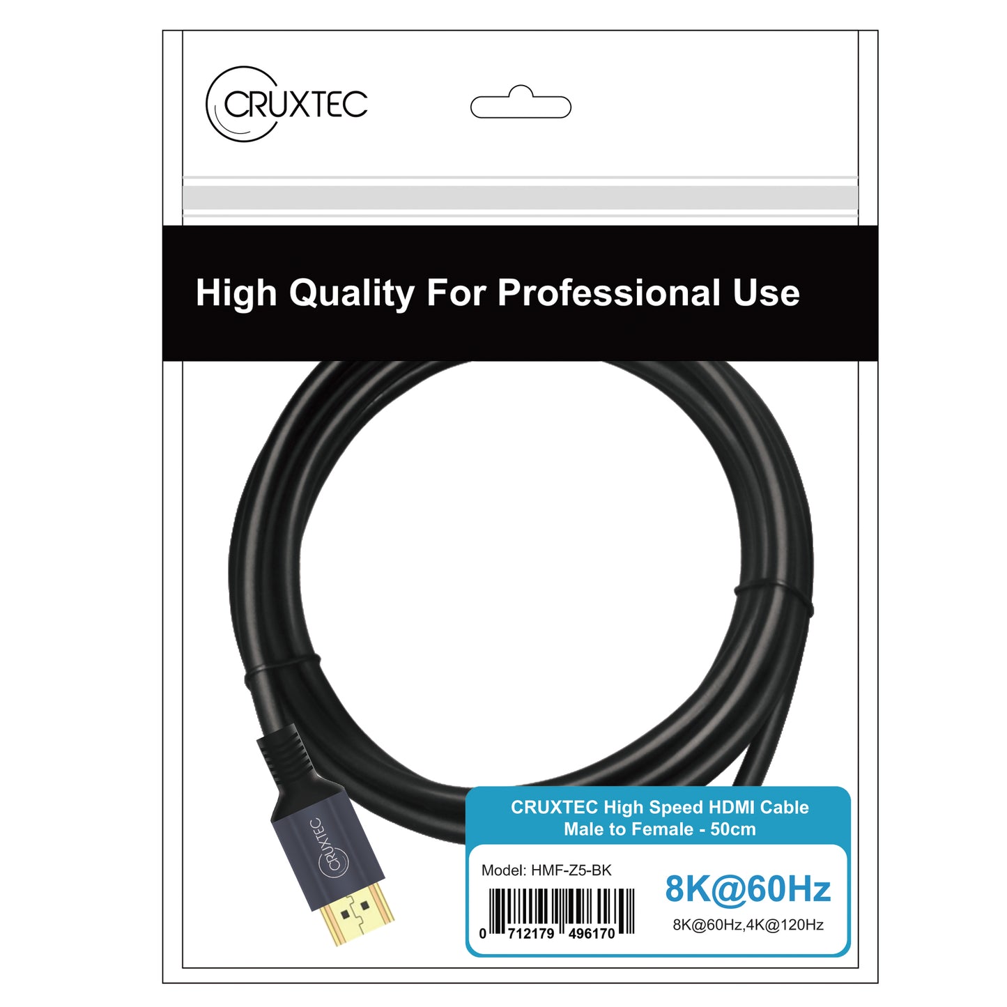 Cruxtec HDMI 2.1 Extension Cable Black Male to Female -8K@60Hz