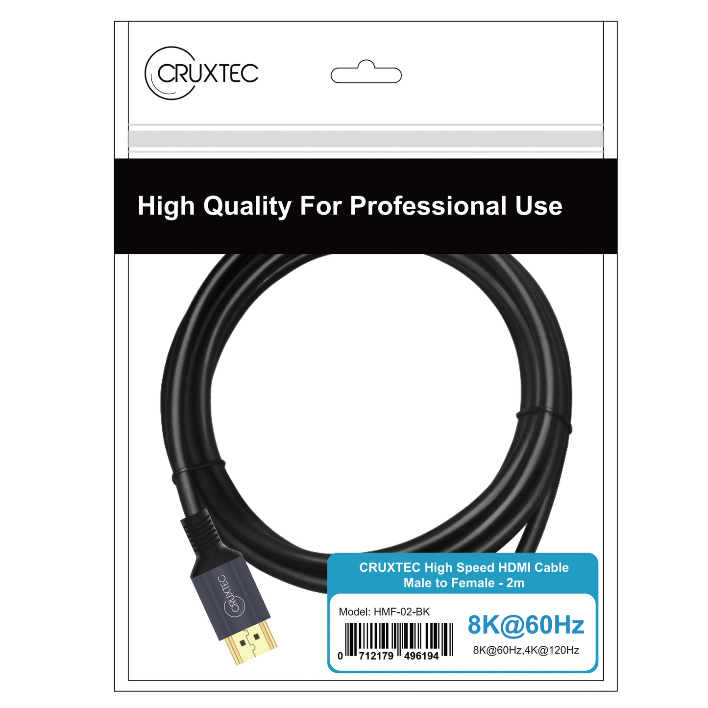 Cruxtec HDMI 2.1 Extension Cable Black Male to Female -8K@60Hz