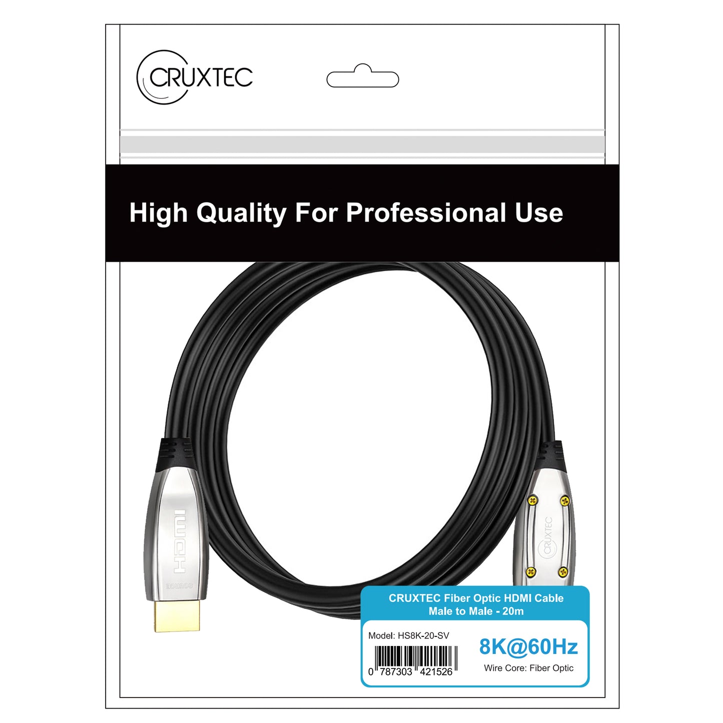 Cruxtec HDMI 2.1 8K Ultra-HD Active Optical Fiber Cable 48Gbps ( 8K@60Hz, 4K@120Hz )
