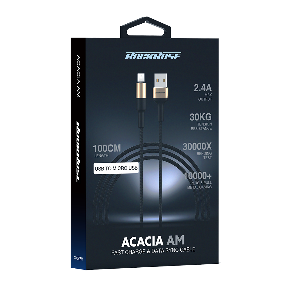 RockRose Acacia AM 1m 2.4A Nylon-Braided Micro USB Charge & Sync Cable