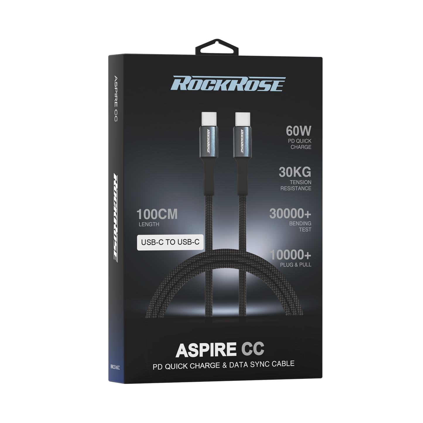 RockRose Aspire CC 3A 60W Max 1m USB-C To USB-C Charge & Sync Cable